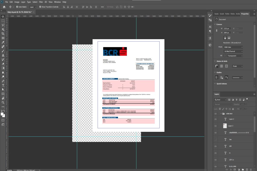 Modèle Word et PDF de relevé de compte courant de la société BCR Bank template
